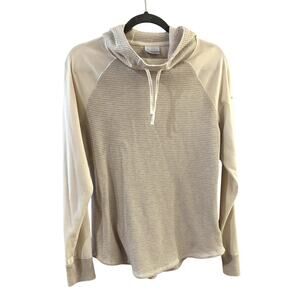 Columbia Women's Waffle Knit Cowl Neck Hoodie Cream Sz XL Outdoors Earthy Cozy